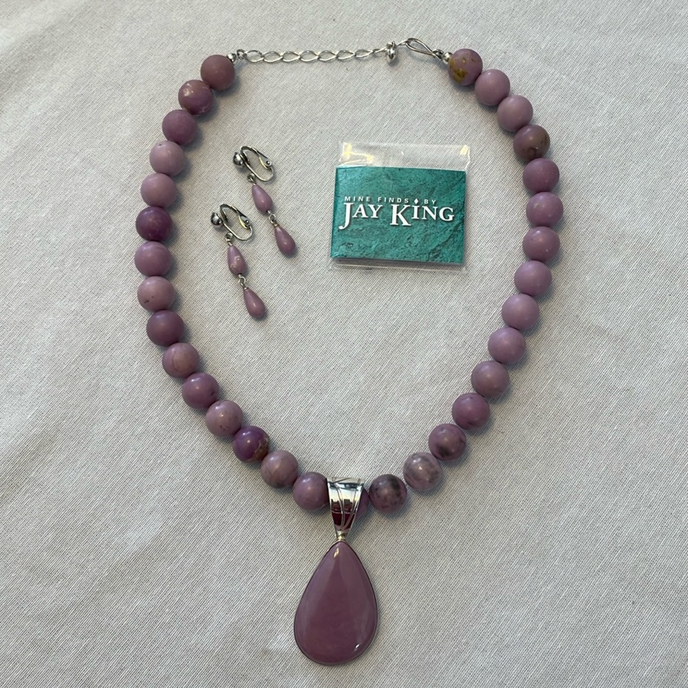 Jay King DRT Phosphosiderite pendant beaded necklace with clip on earrings